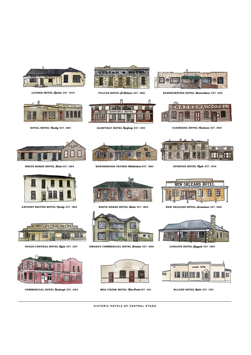 Lisa Moes Print - Historic Hotels of Central Otago