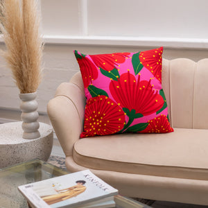 Bright Botanical Pink Pohutukawa Cushion