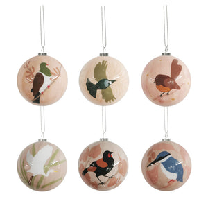 Modern NZ Native Bird Christmas Baubles (Set of 6)